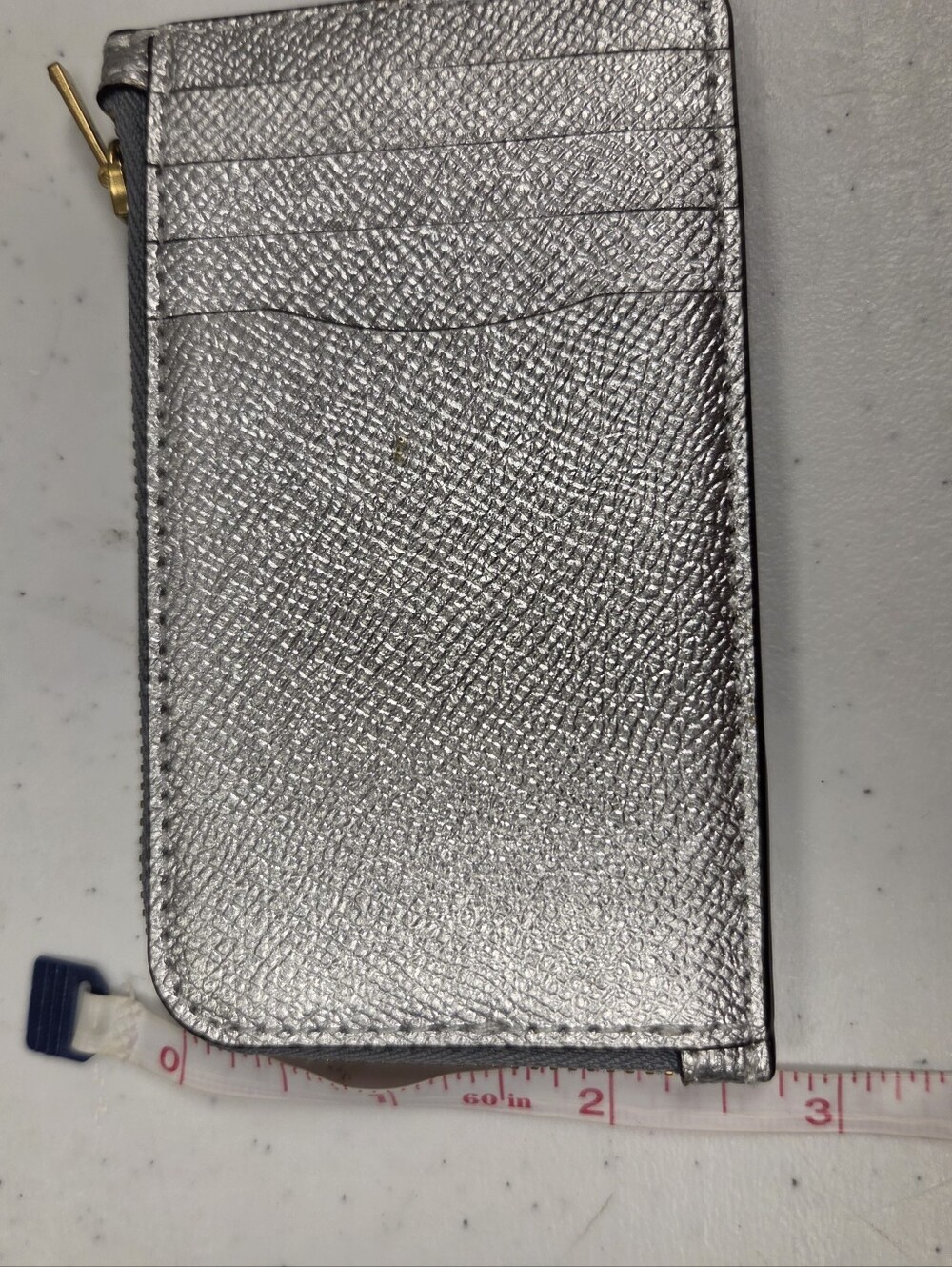 Coach Metallic Silver Leather Zip Card Case Coin Purse Wallet - Picture 6 of 6